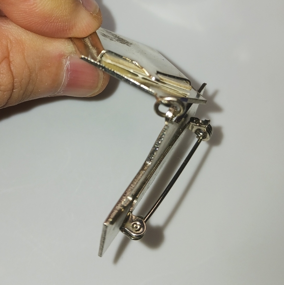 Vintage Dangle Photo Frame Brooch Pin Purple Royal Ceremonial Style - Picture 7 of 10